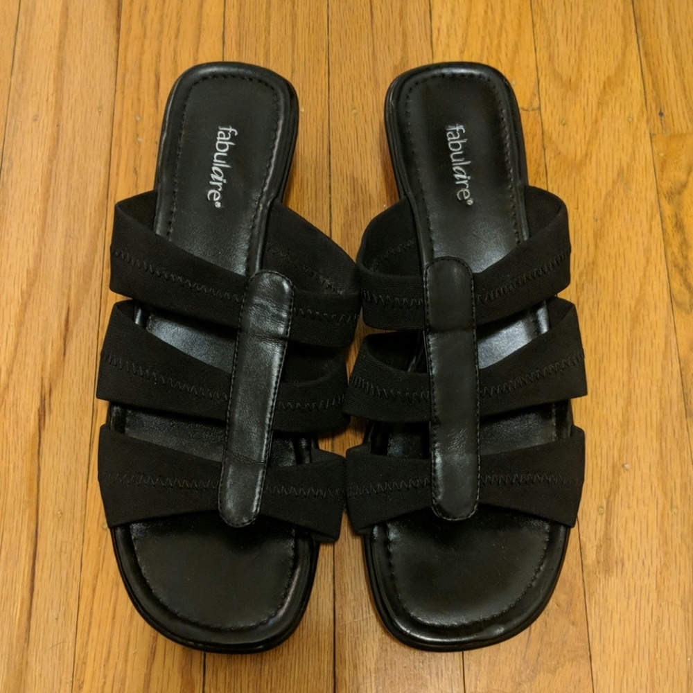 Fabulaire Black Sandals with Low Heel, Size 8.5